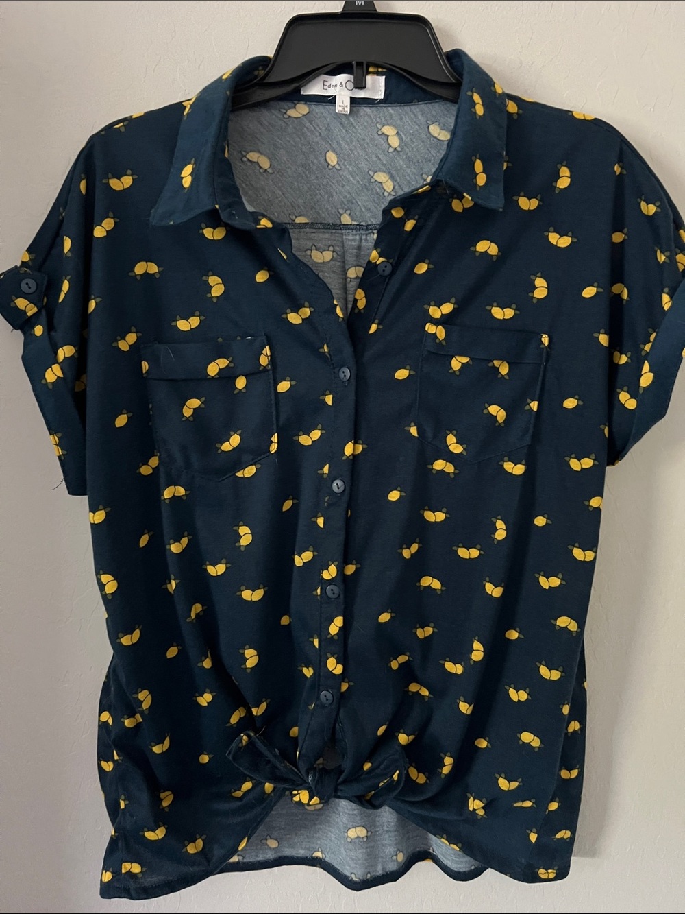 Eden & Olivia Navy Shirt with Yellow Lemon Motif